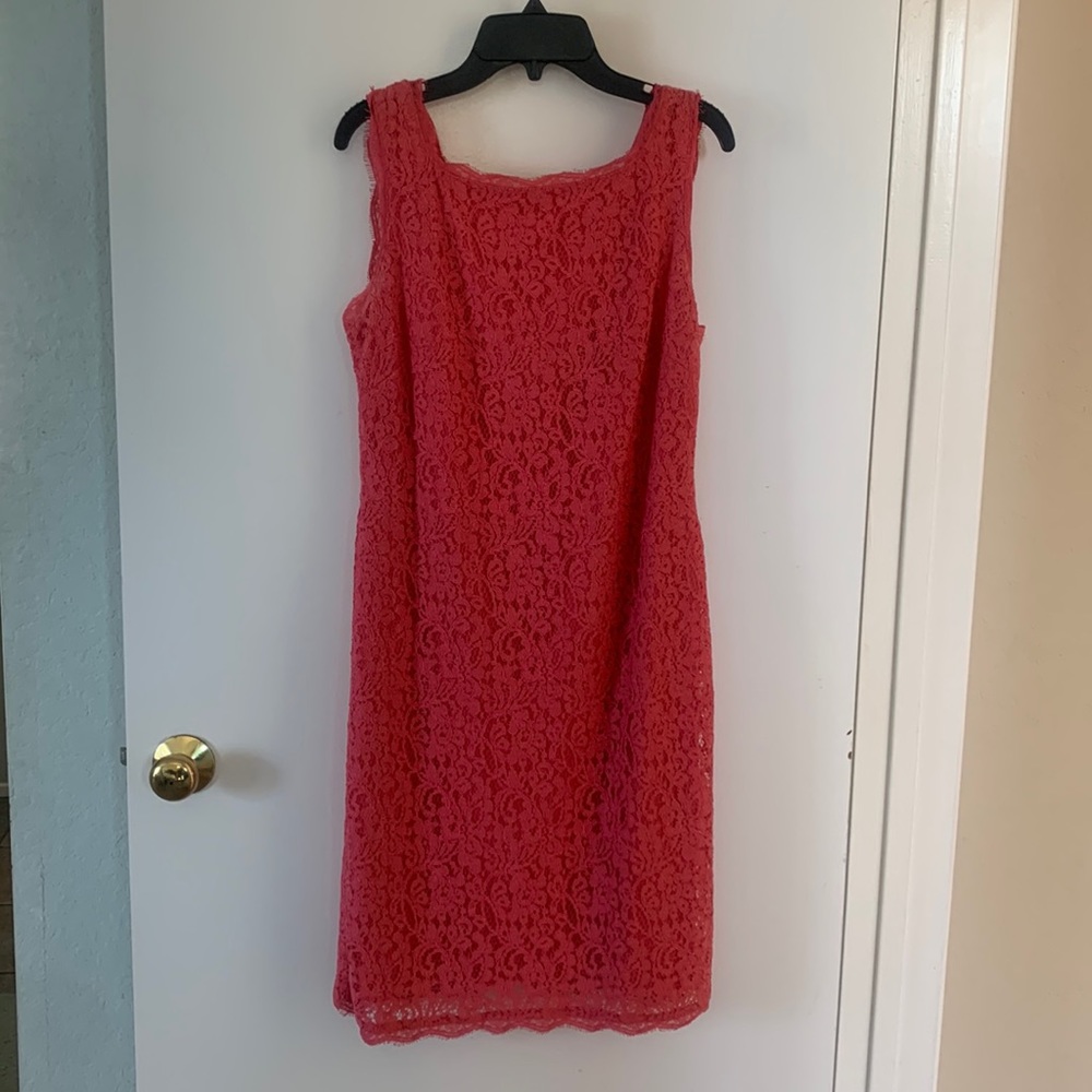 Adrianna Papell coral pink cocktail lace mini dress